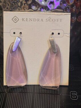 Kendra Scott Maize Drop Earrings Pink Stone Silver Tone Dangle New